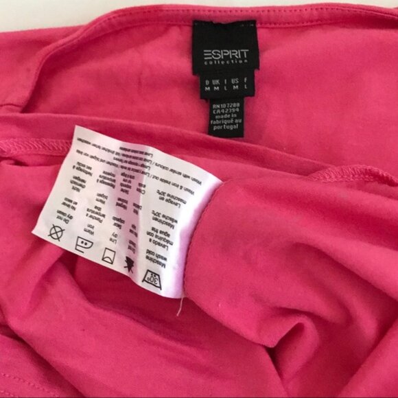 Esprit Drapey Hot Pink Stretch Puff Sleeves Criss Cross Top T- Shirt Tee Ruched - Picture 5 of 8